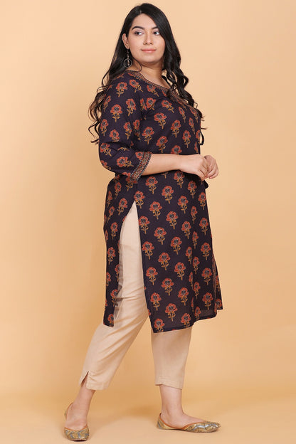 Black Angrakha Cotton Kurti