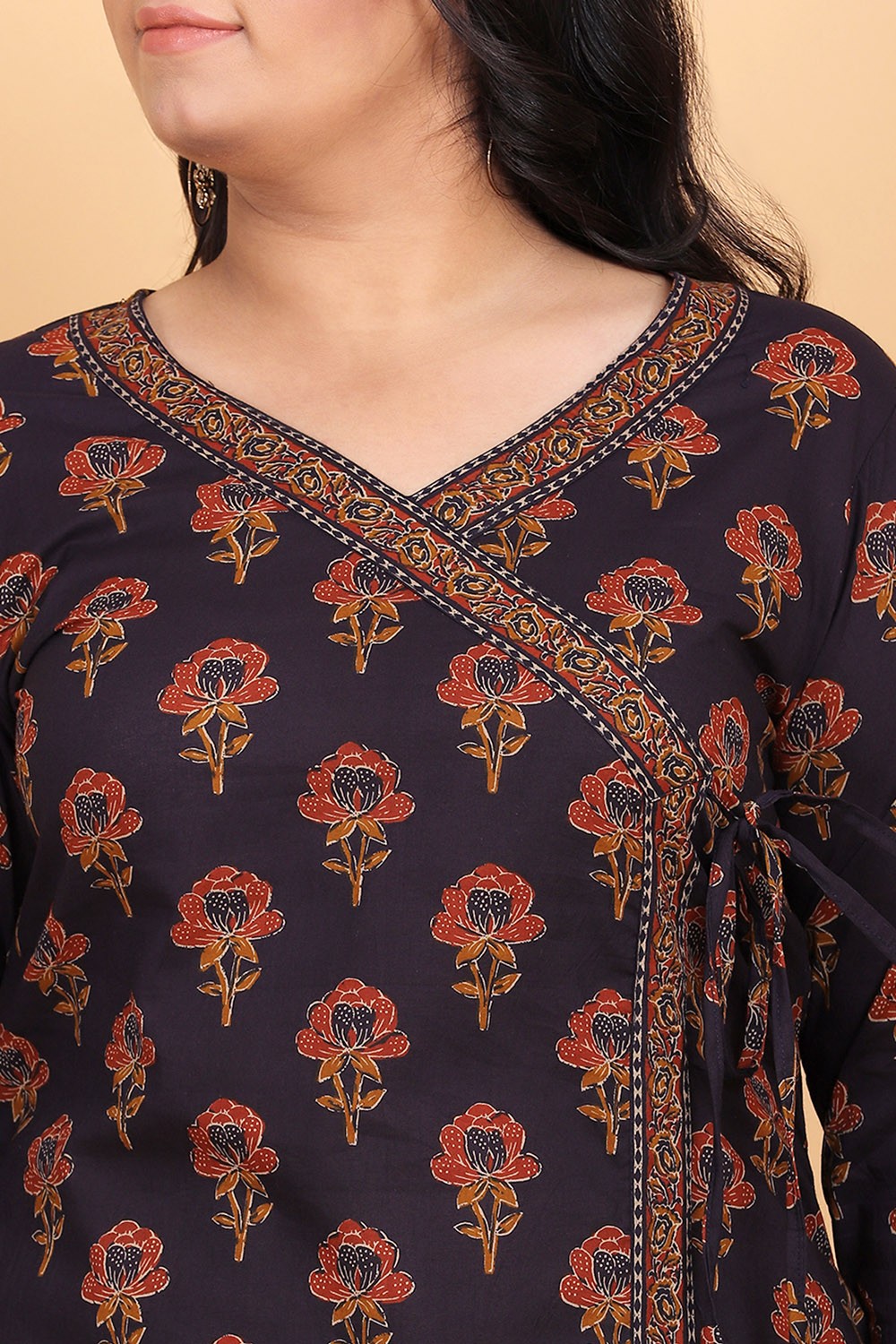 Black Angrakha Cotton Kurti