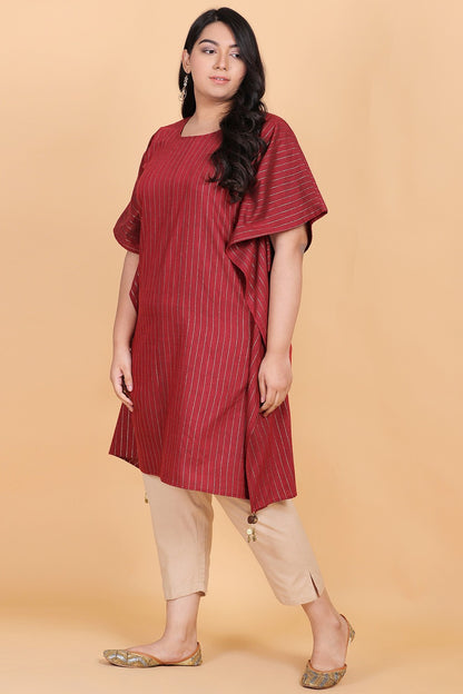 Maroon Foil Print Kaftan With Face Mask