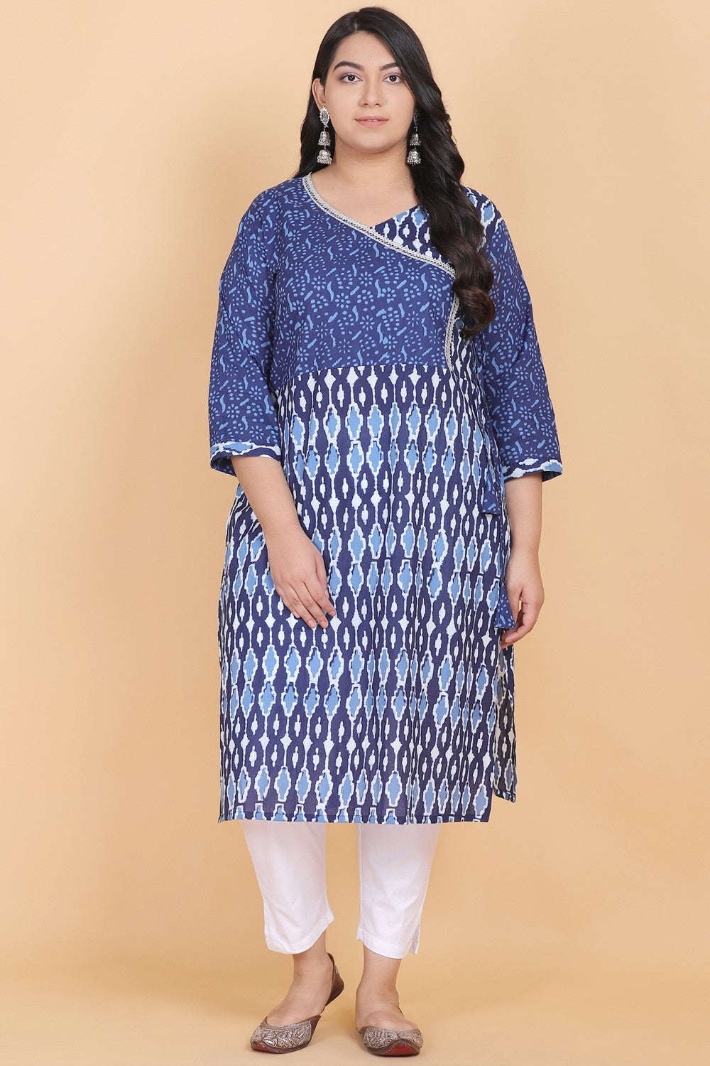 Blue Cotton Angrakha Kurti