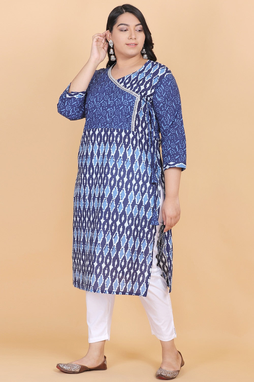 Blue Cotton Angrakha Kurti