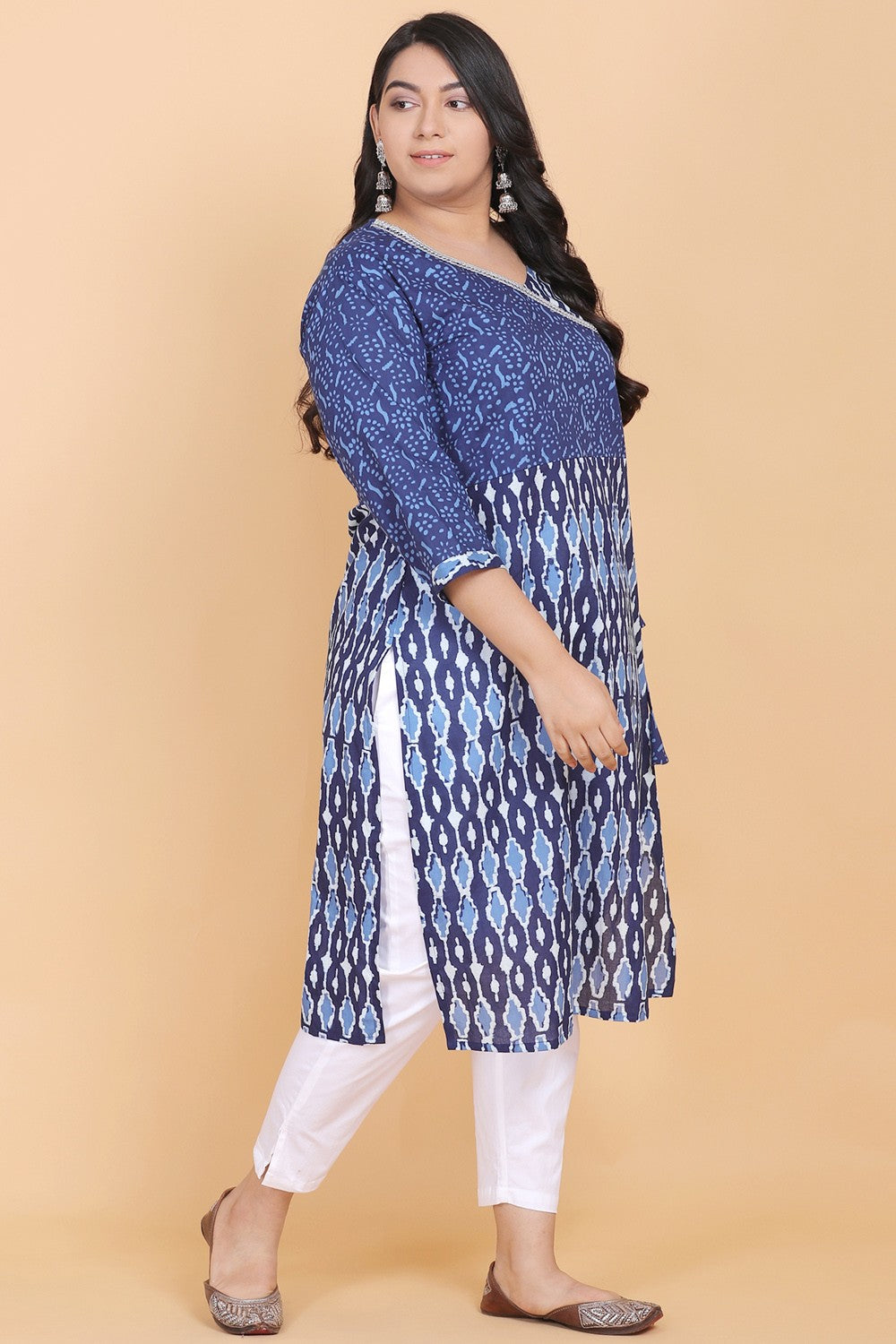 Blue Cotton Angrakha Kurti