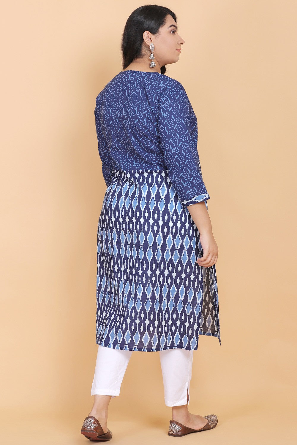 Blue Cotton Angrakha Kurti