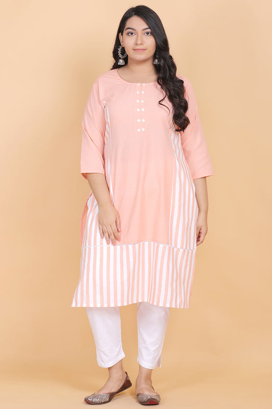 Stripes Orange Cotton Kurti