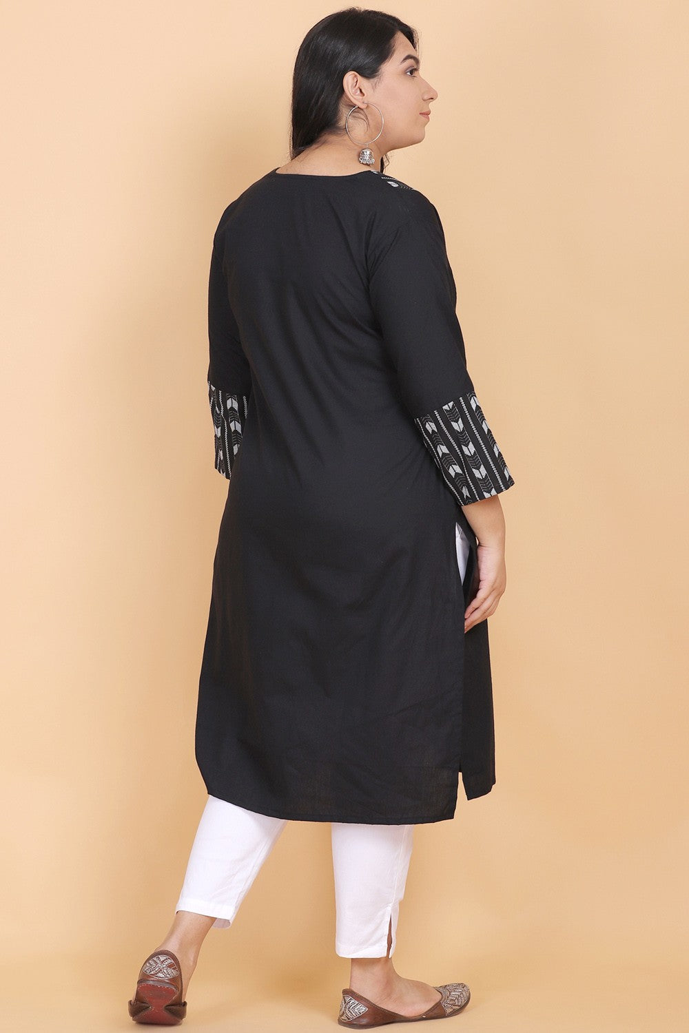 Black V-Neck Cotton Kurta