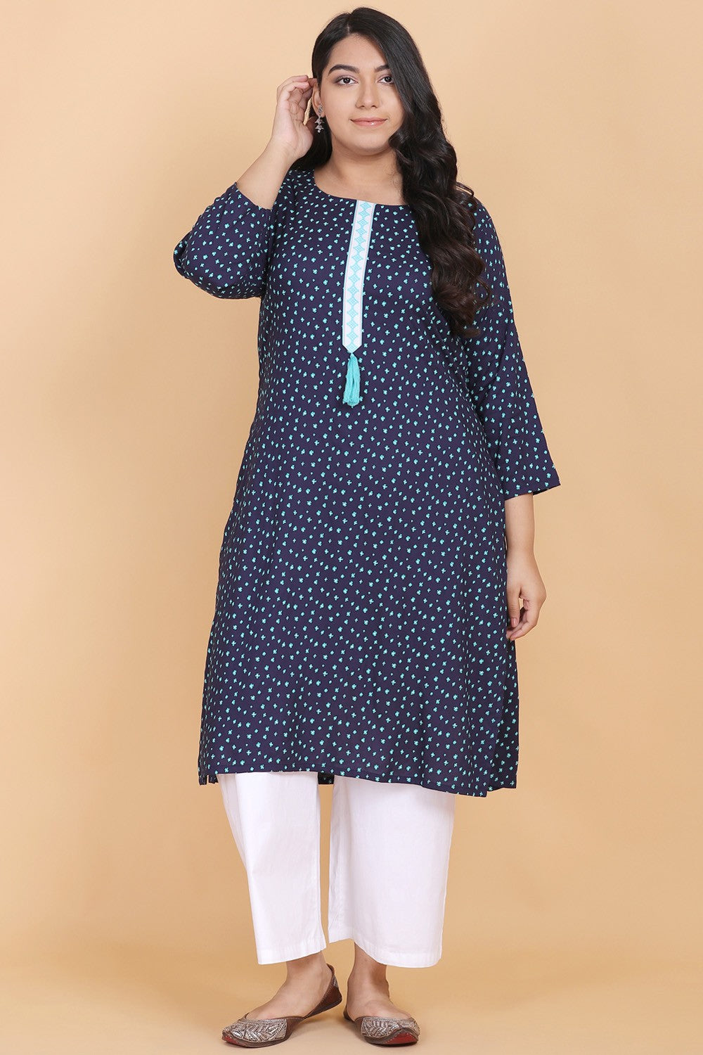 Dark Blue Printed Kurta