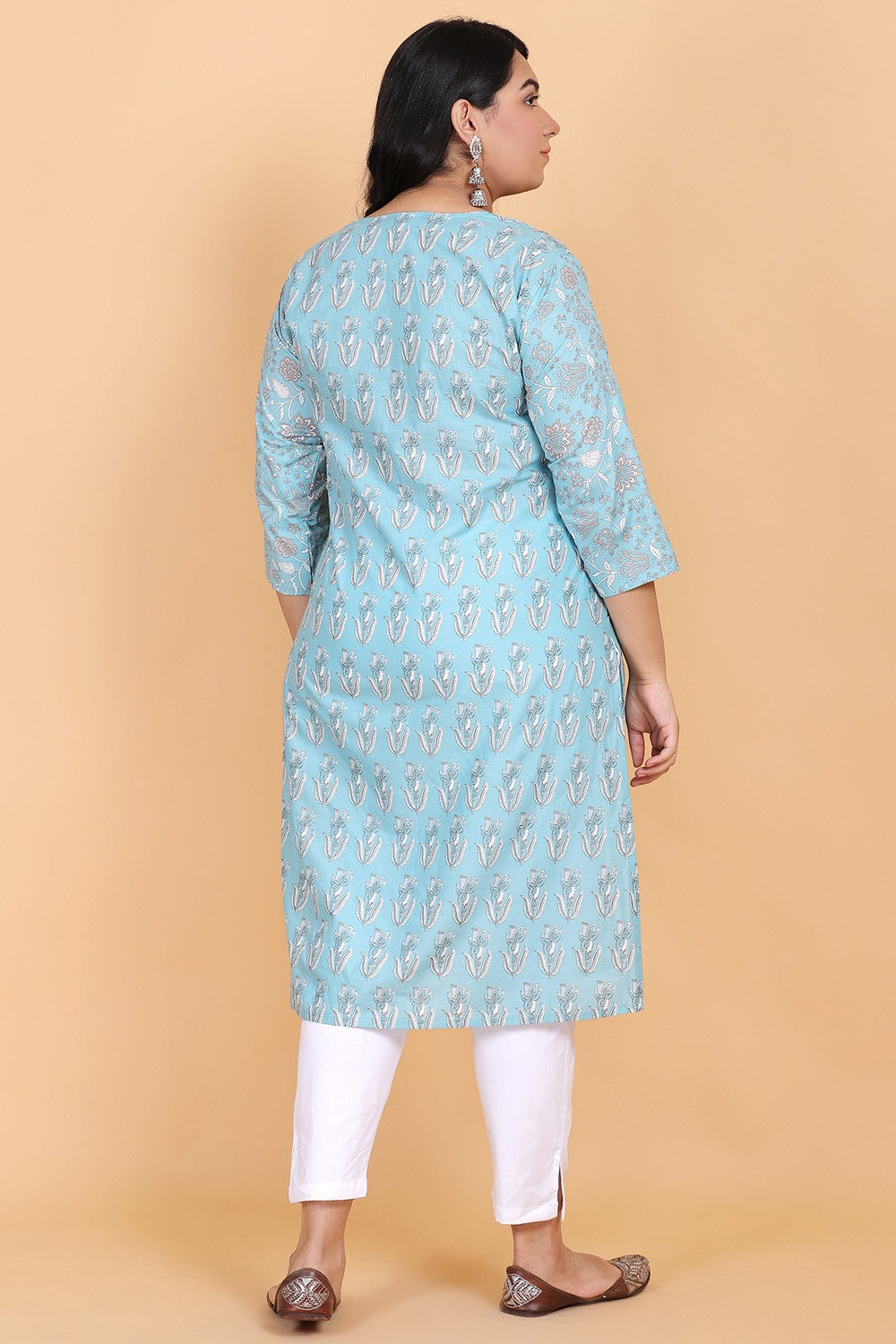 Light Blue Cotton Printed Kurta