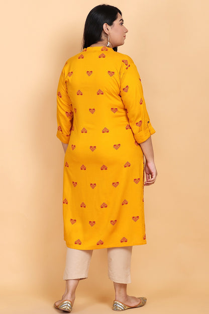 Mustard Printed Rayon Kurta