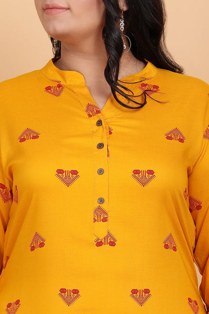 Mustard Printed Rayon Kurta