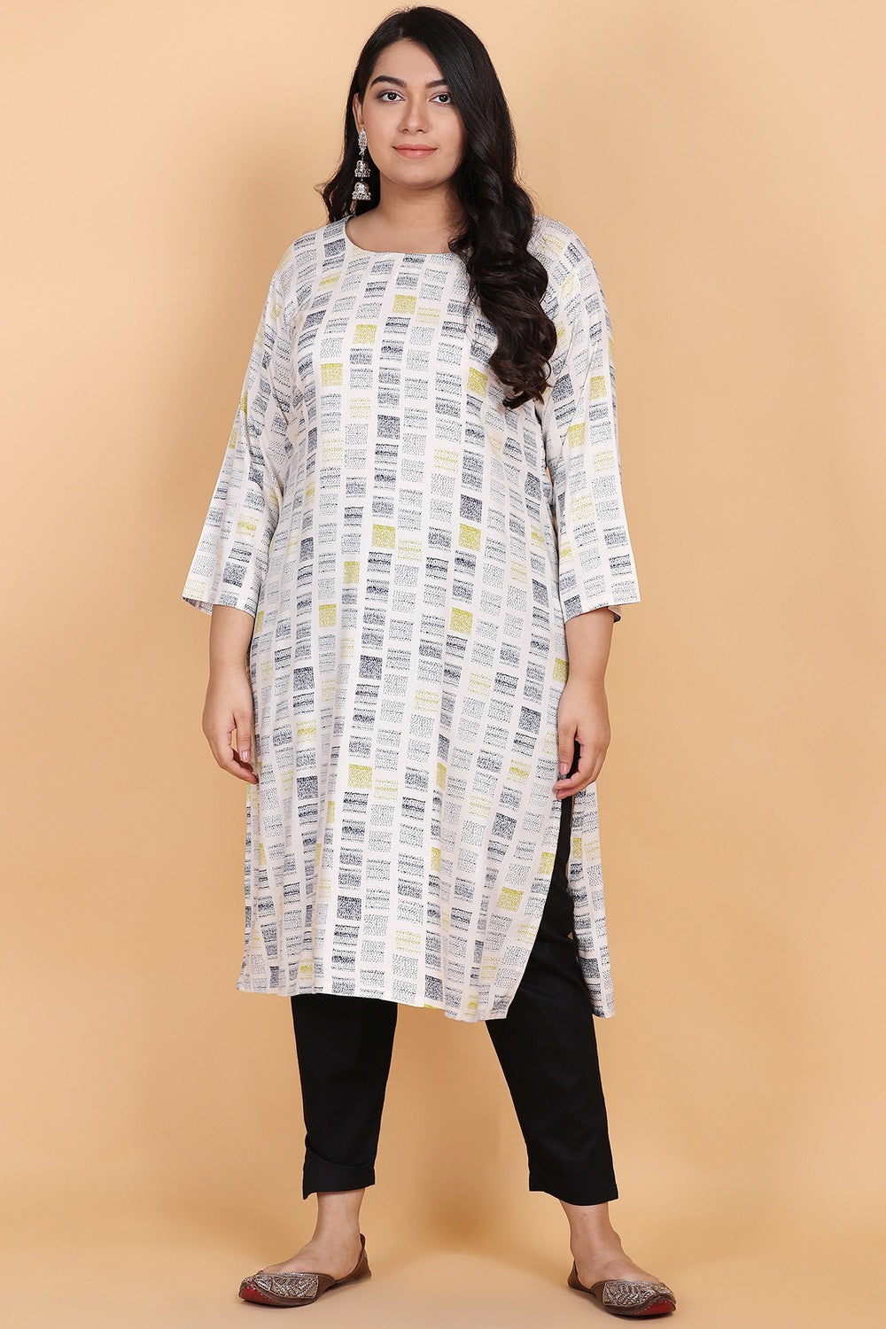 Off White Printed Kurti