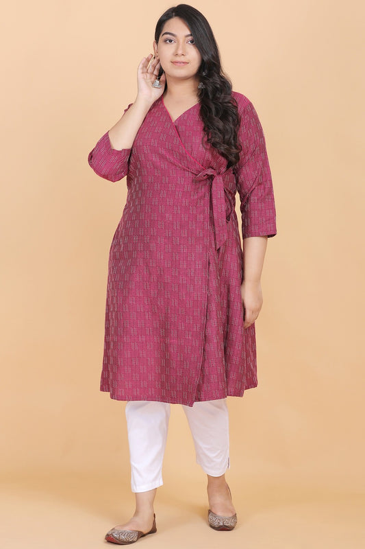 Wine Cotton Wrap Style Kurti