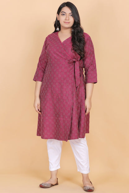 Wine Cotton Wrap Style Kurti