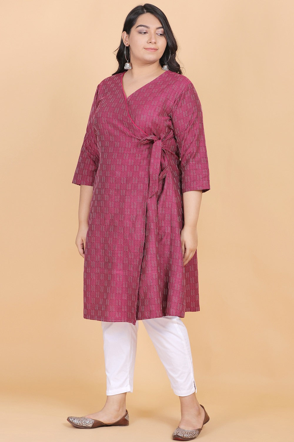 Wine Cotton Wrap Style Kurti