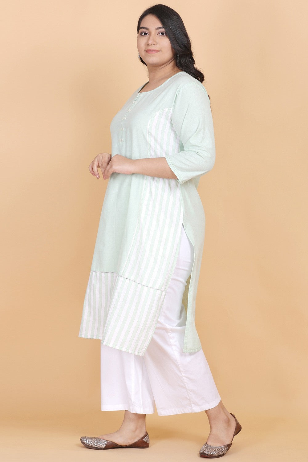 Green Cotton Kurta With Face Mask