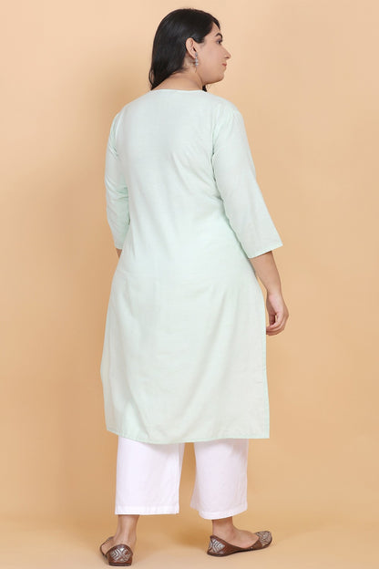 Green Cotton Kurta With Face Mask