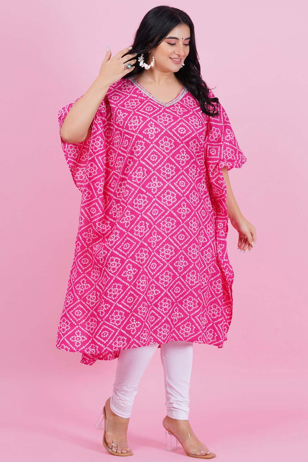 Rosy Pink Bandhej Print Kaftan Kurti