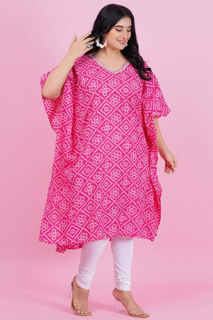 Rosy Pink Bandhej Print Kaftan Kurti