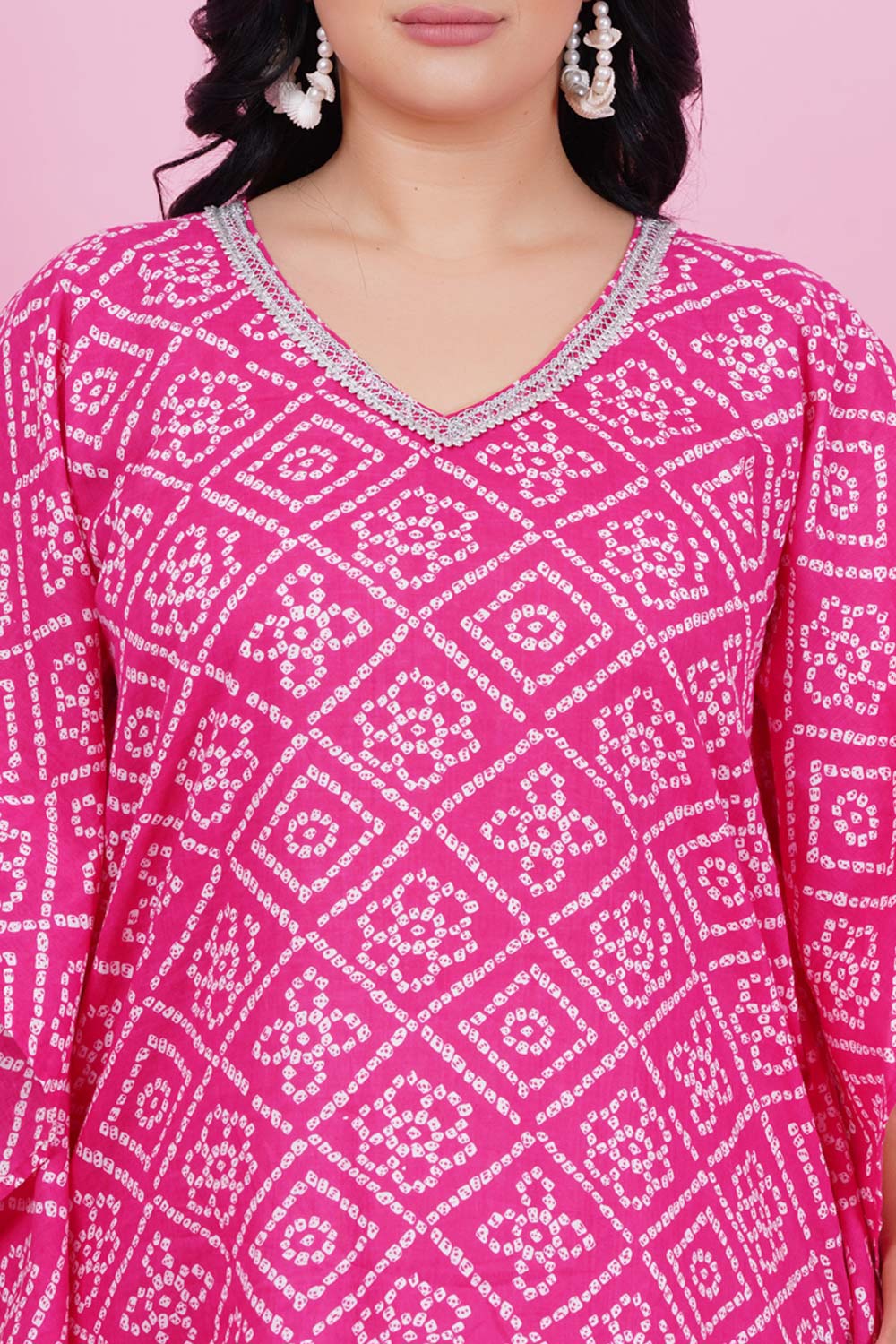 Rosy Pink Bandhej Print Kaftan Kurti