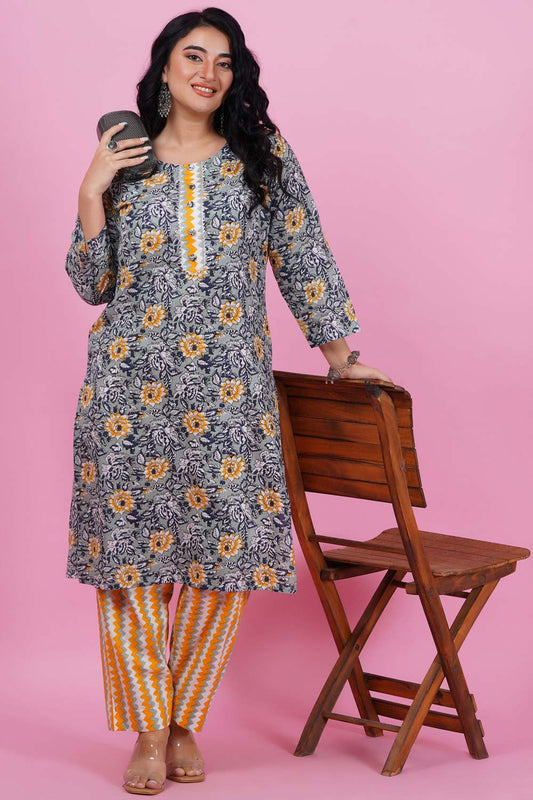 Tickled Floral Printed Cotton Kurta Set