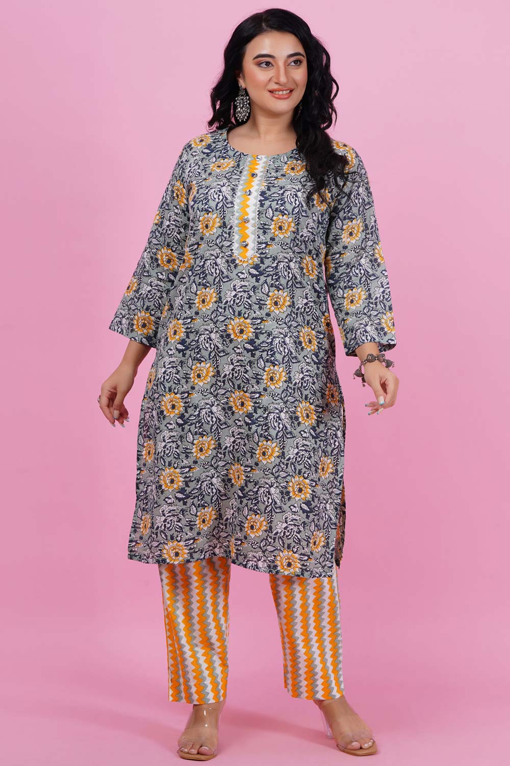 Tickled Floral Printed Cotton Kurta Set