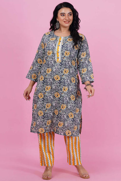 Tickled Floral Printed Cotton Kurta Set