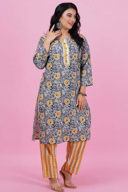 Tickled Floral Printed Cotton Kurta Set