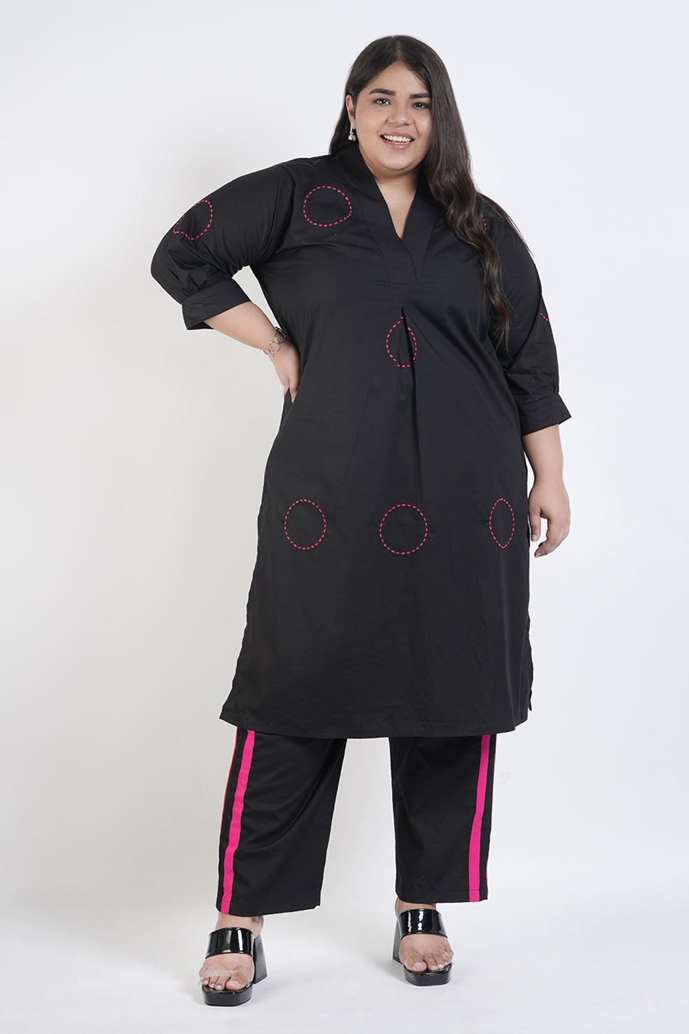 Raven Black Cotton Embroidery Kurta Set