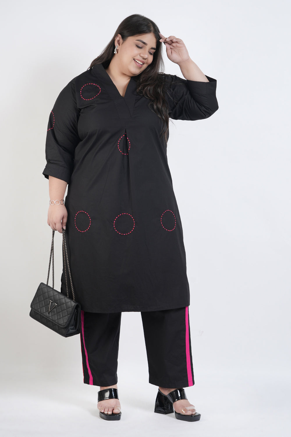 Raven Black Cotton Embroidery Kurta Set