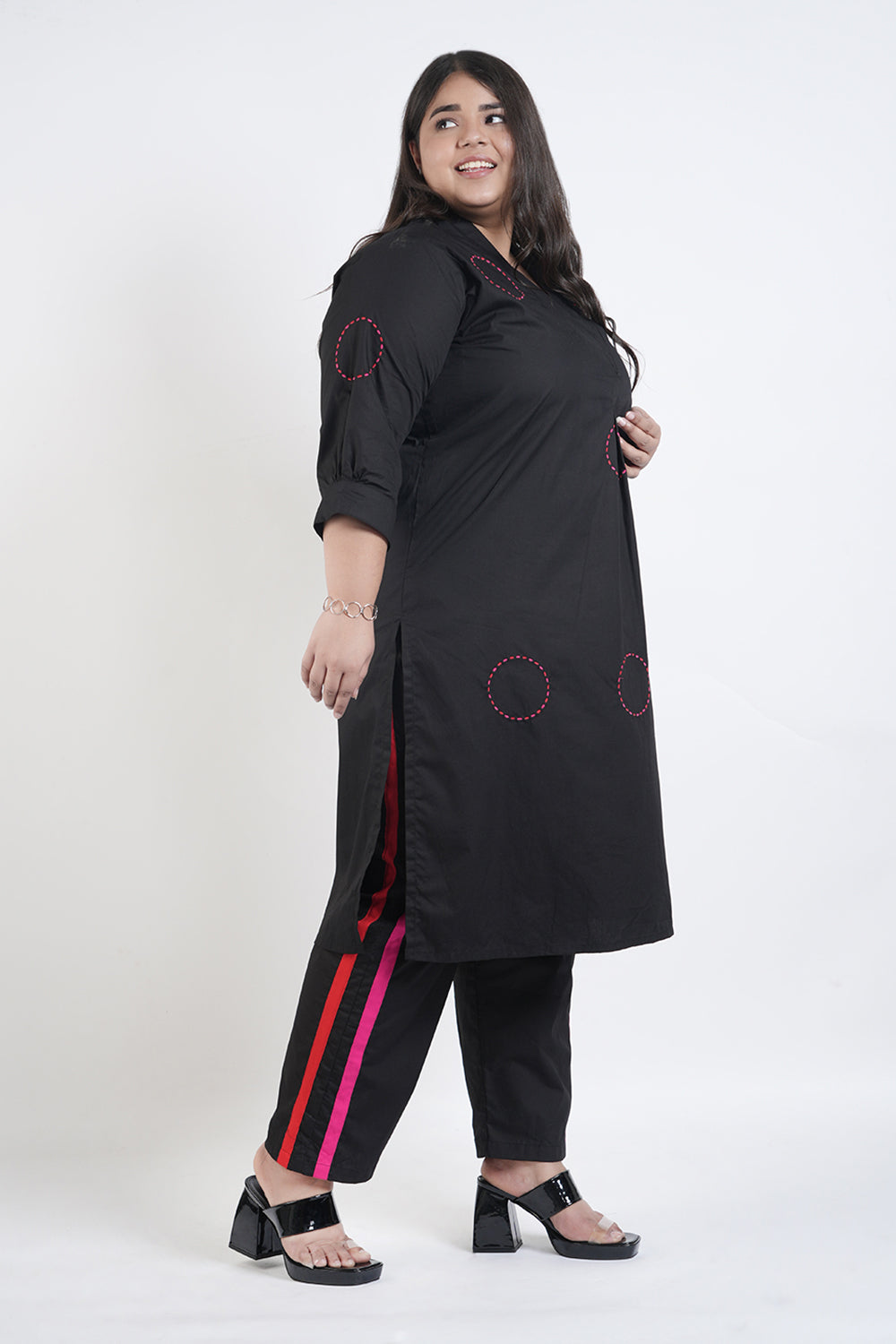 Raven Black Cotton Embroidery Kurta Set