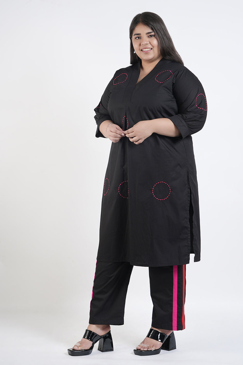 Raven Black Cotton Embroidery Kurta Set