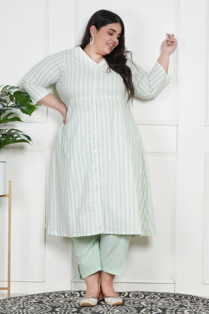 Spring Stripes Anarkali Kurta With Pant