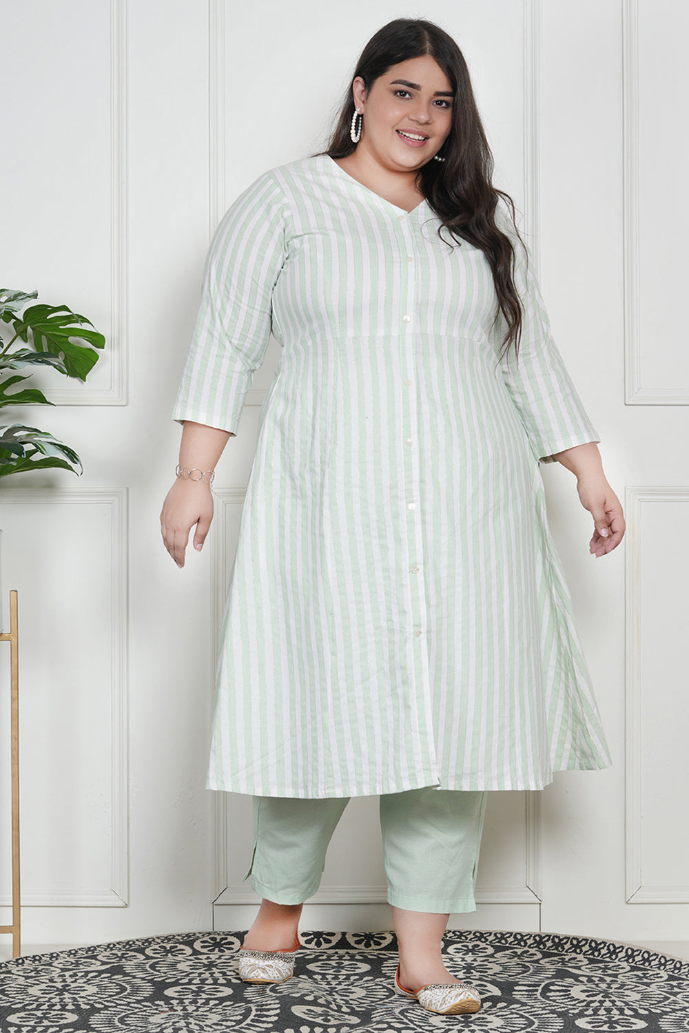 Spring Stripes Anarkali Kurta With Pant