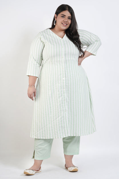 Spring Stripes Anarkali Kurta With Pant