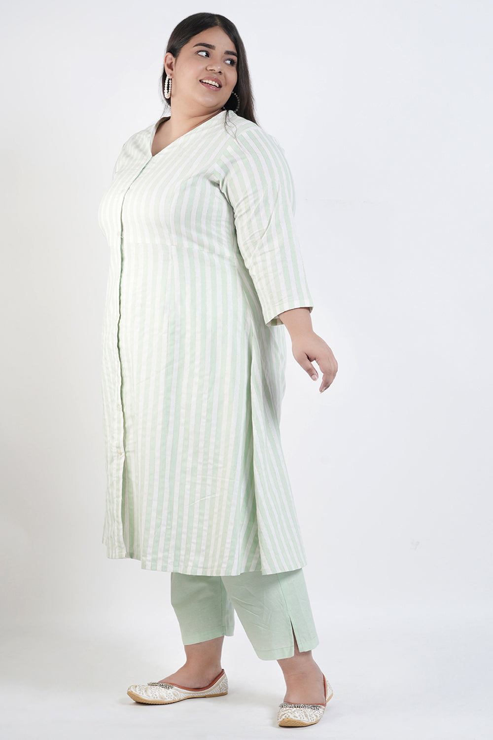 Spring Stripes Anarkali Kurta With Pant