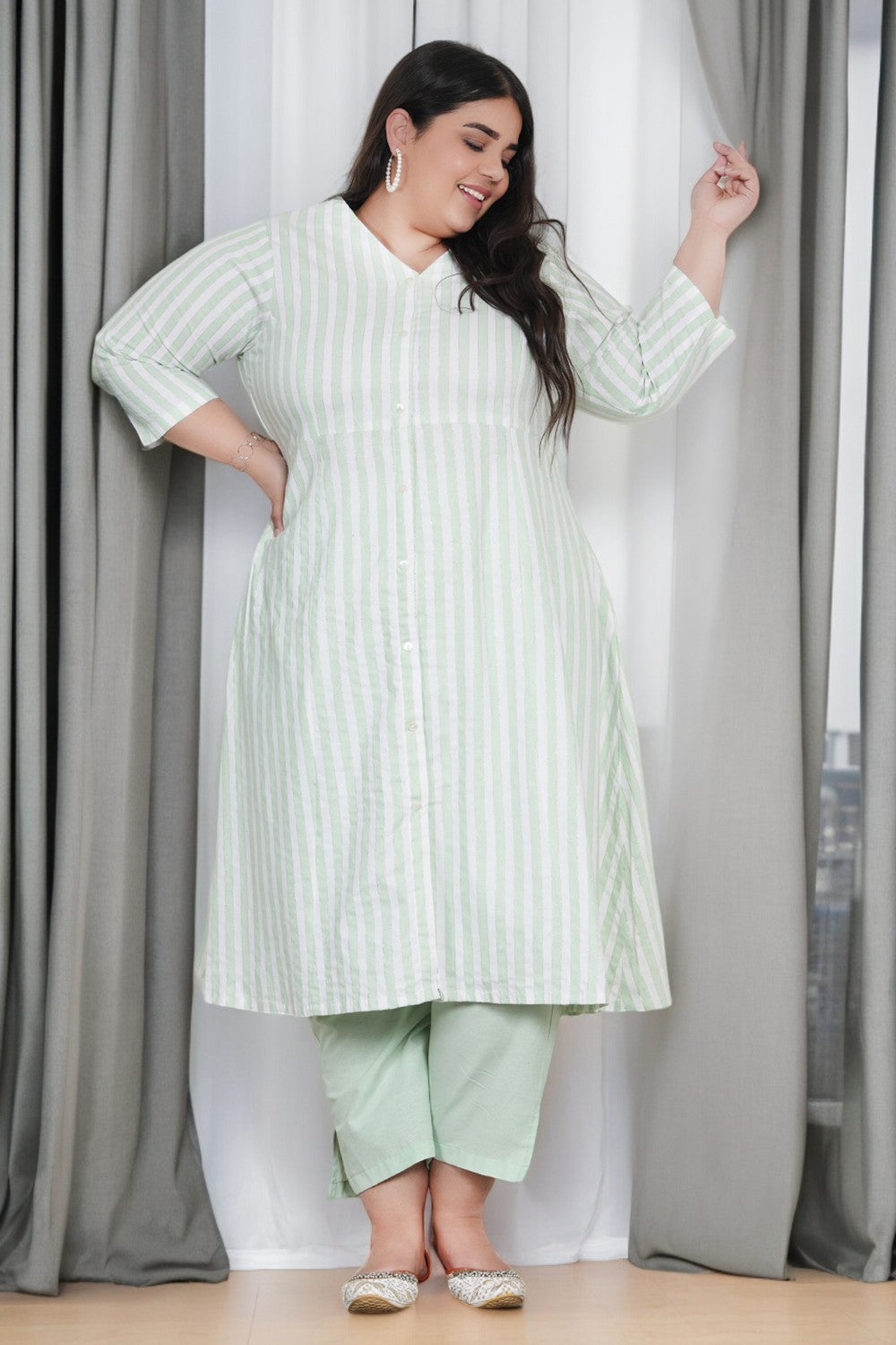 Spring Stripes Anarkali Kurta With Pant