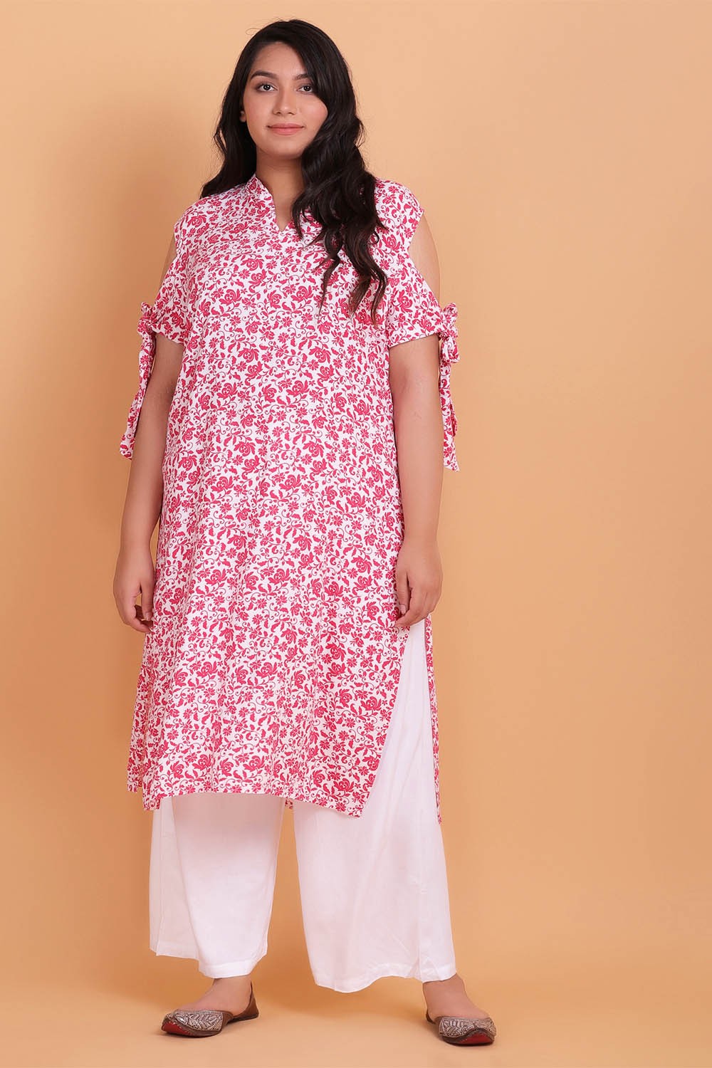 Pink Printed Tie-Up Detail Kurti