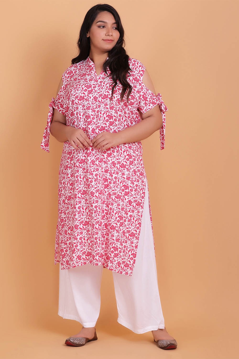 Pink Printed Tie-Up Detail Kurti