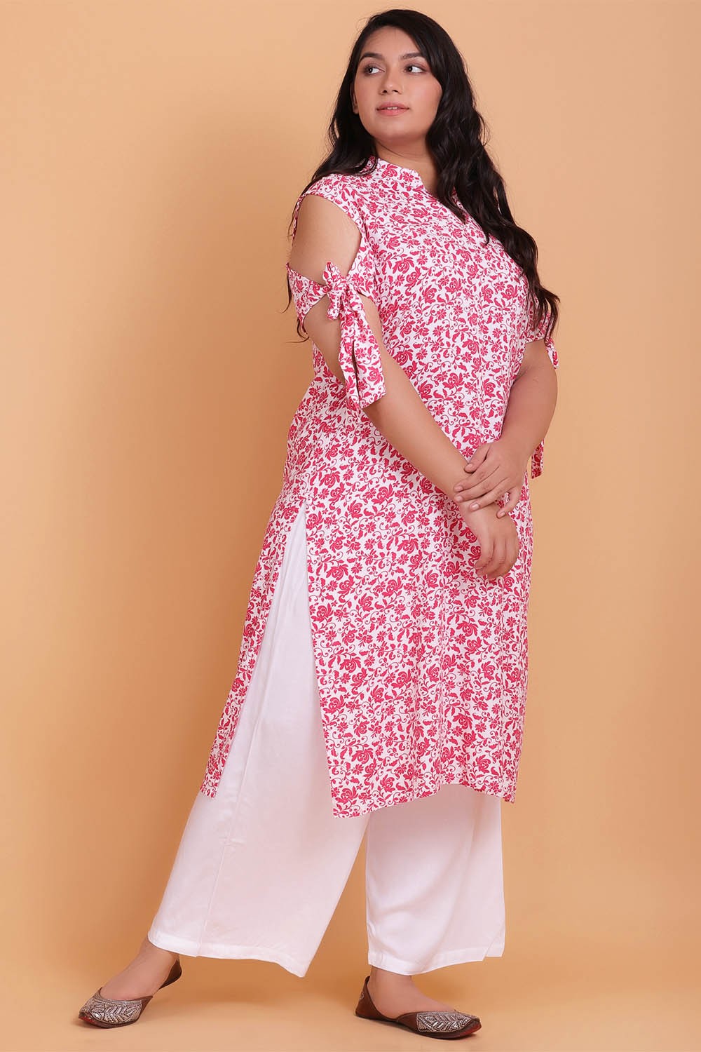 Pink Printed Tie-Up Detail Kurti