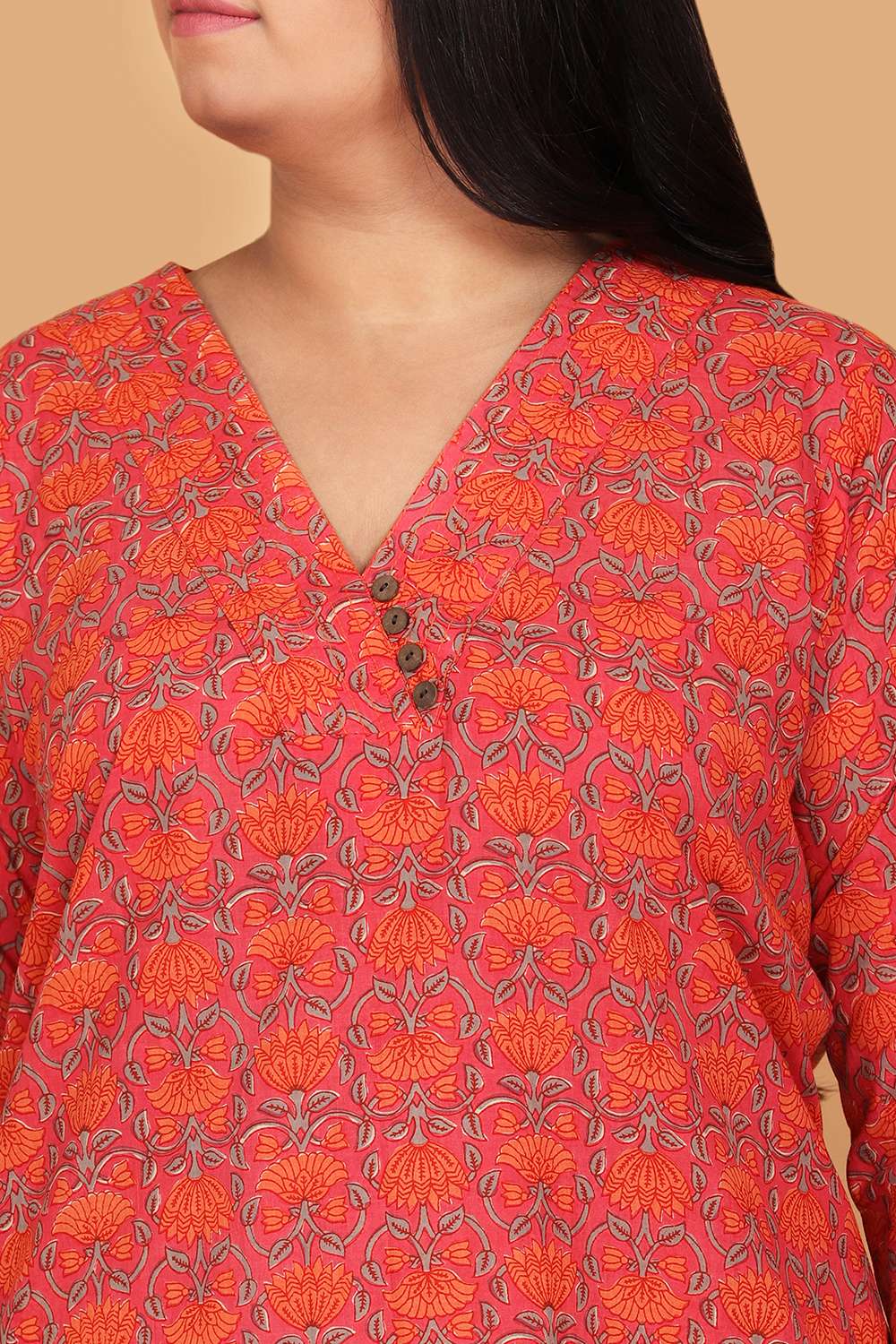 Orange Cotton Printed Kurta