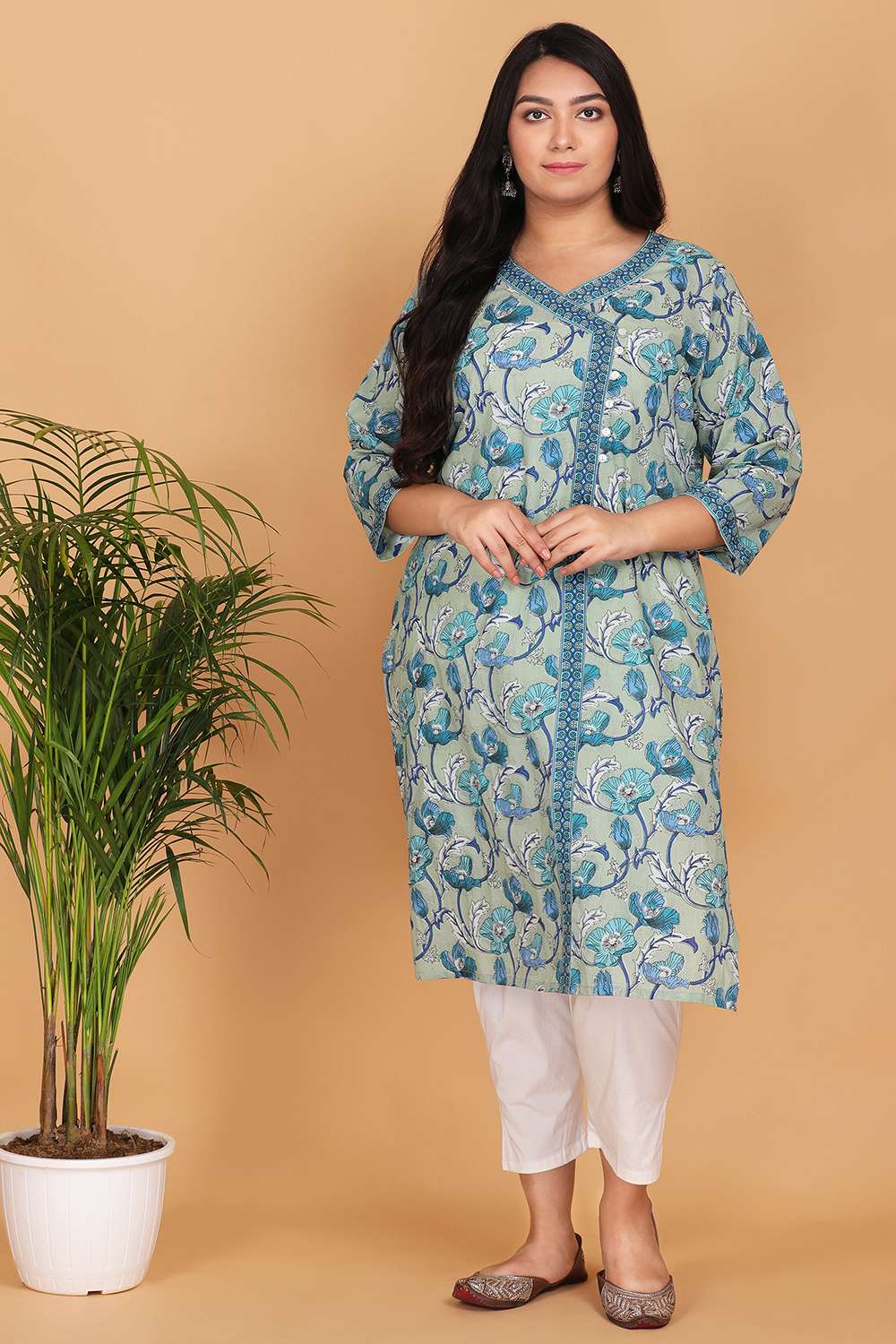 Mint Green Cotton Printed Kurti