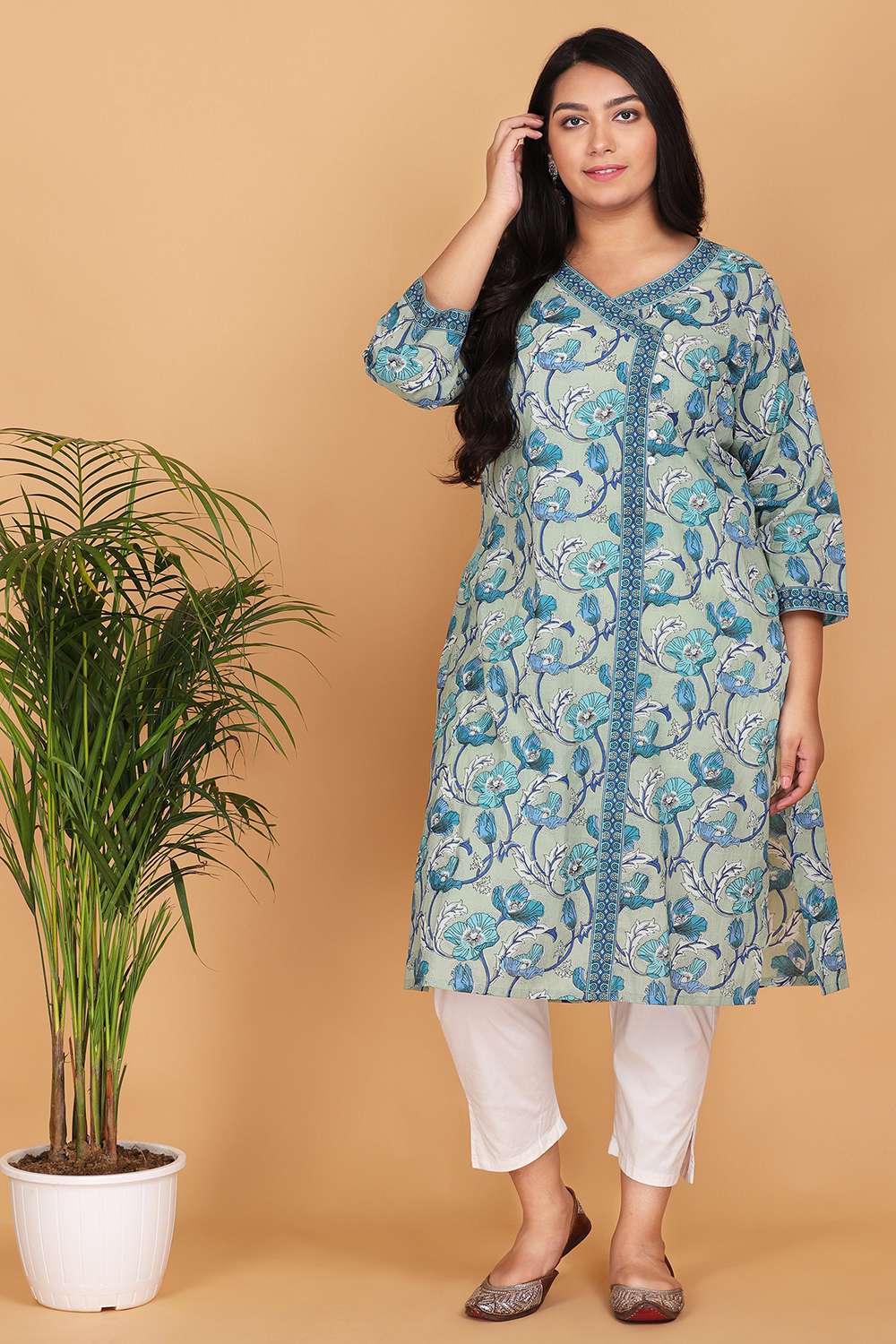 Mint Green Cotton Printed Kurti