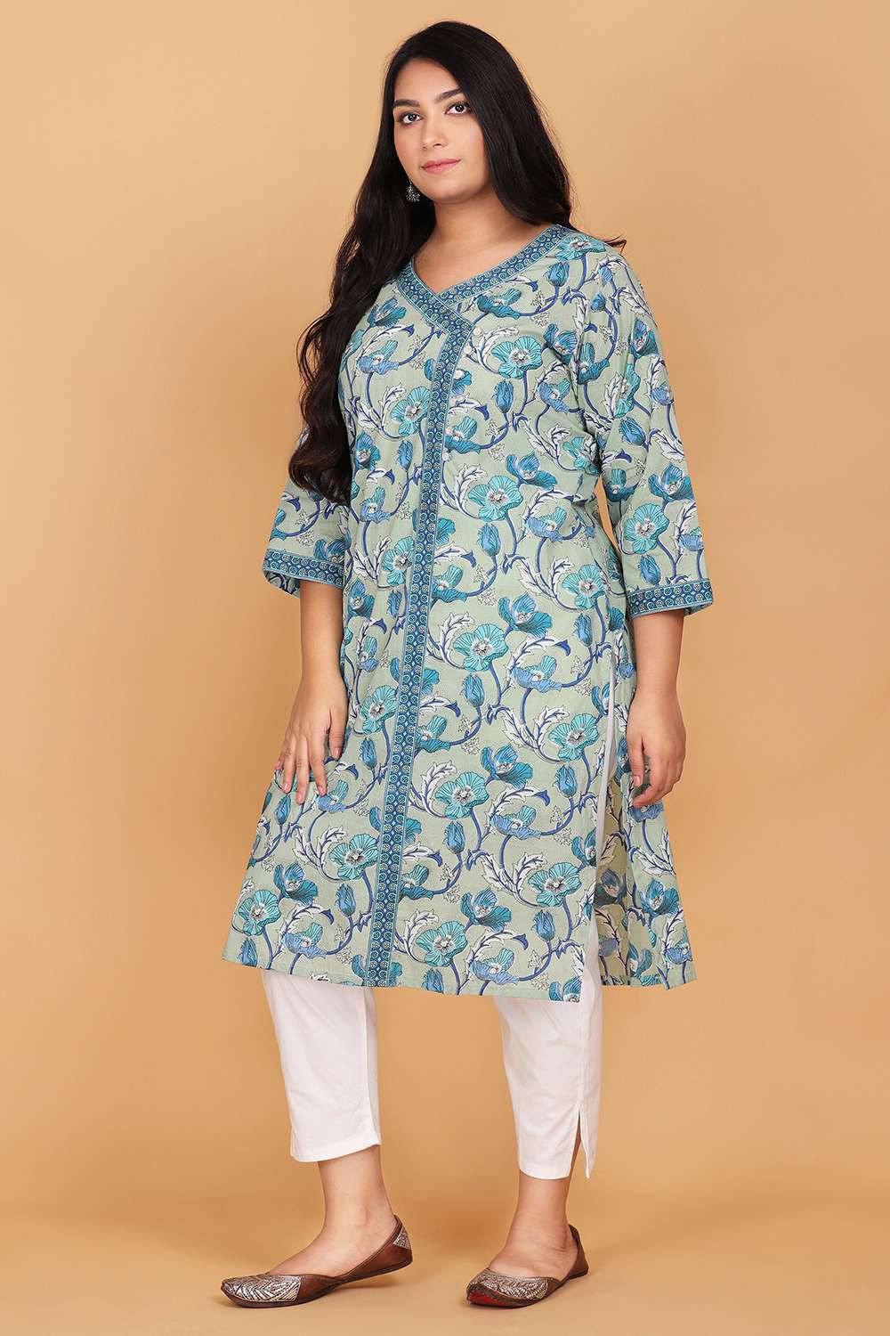 Mint Green Cotton Printed Kurti