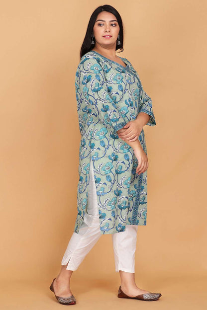 Mint Green Cotton Printed Kurti