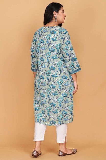 Mint Green Cotton Printed Kurti