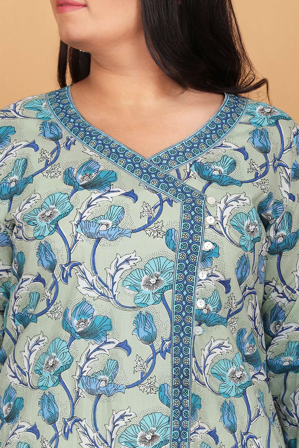 Mint Green Cotton Printed Kurti