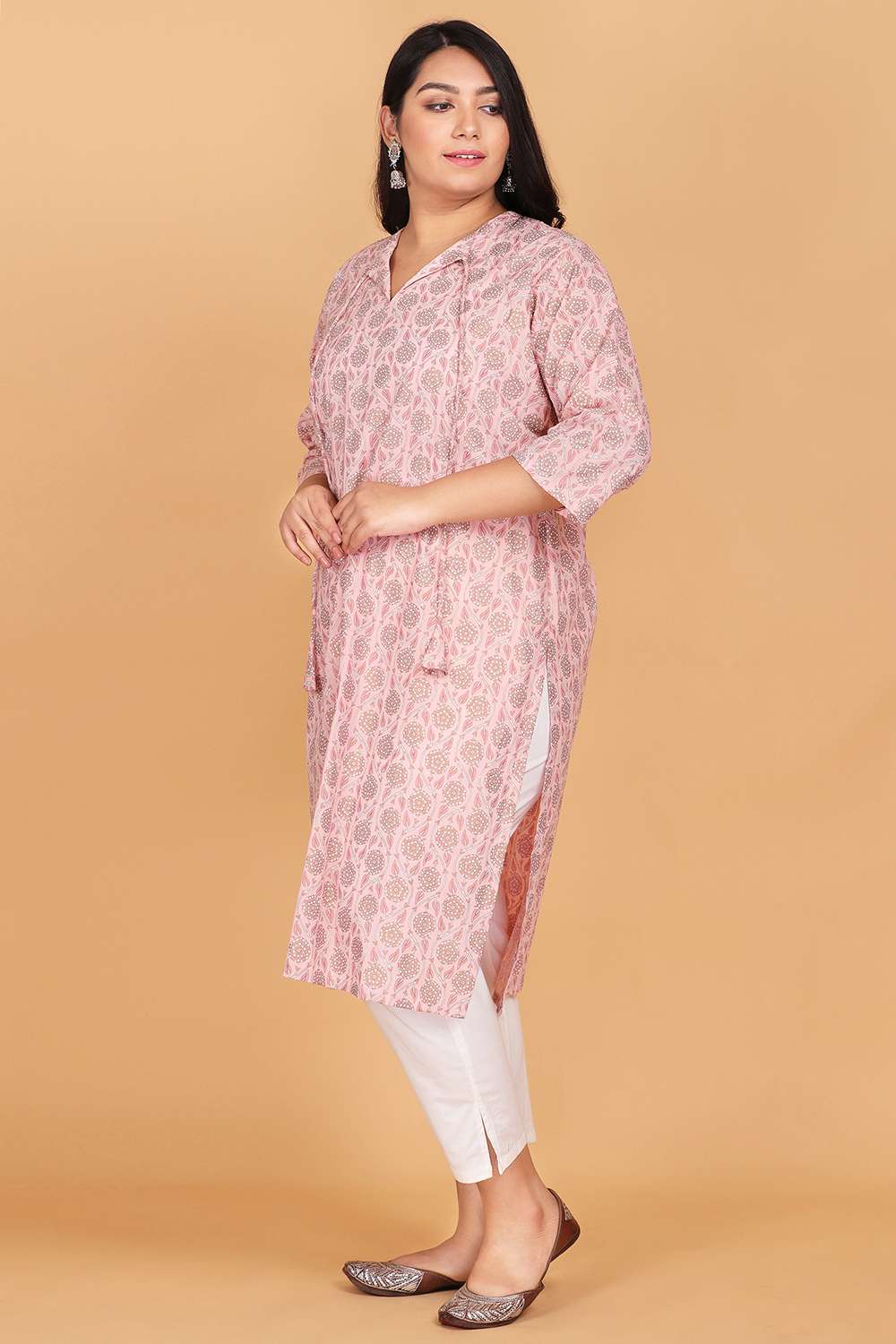 Light Pink Foil Print Cotton Kurta