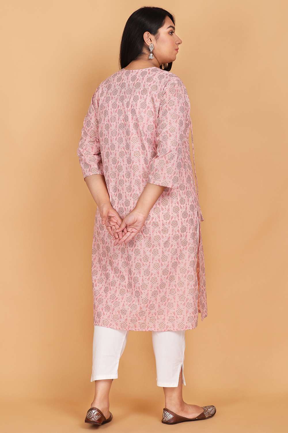 Light Pink Foil Print Cotton Kurta