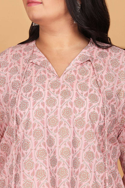 Light Pink Foil Print Cotton Kurta