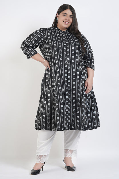 Sage Black Ikat A-line Kurti