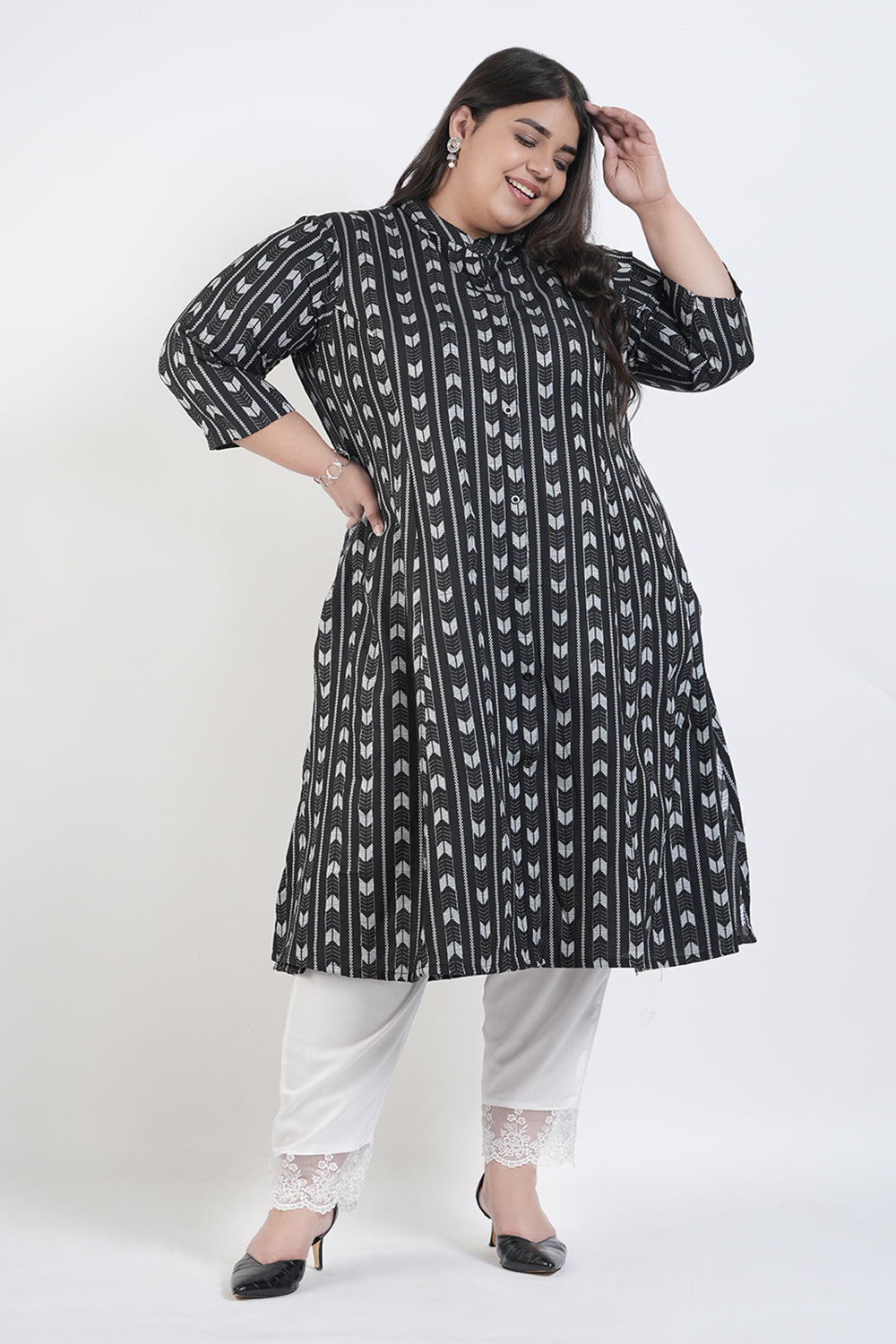 Sage Black Ikat A-line Kurti